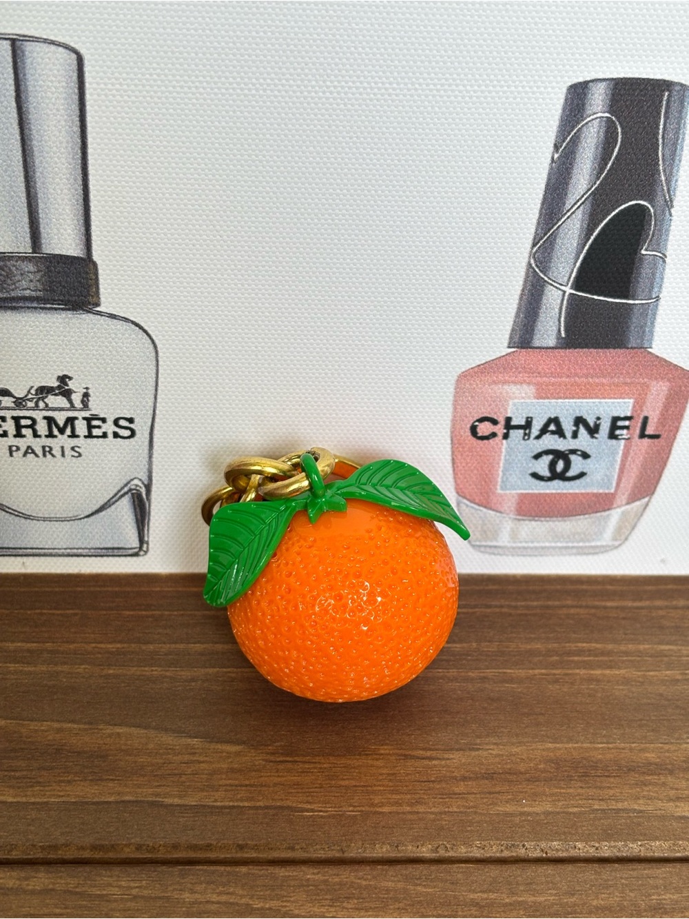 Orange Fruit Keychain with Green Leaf Accent